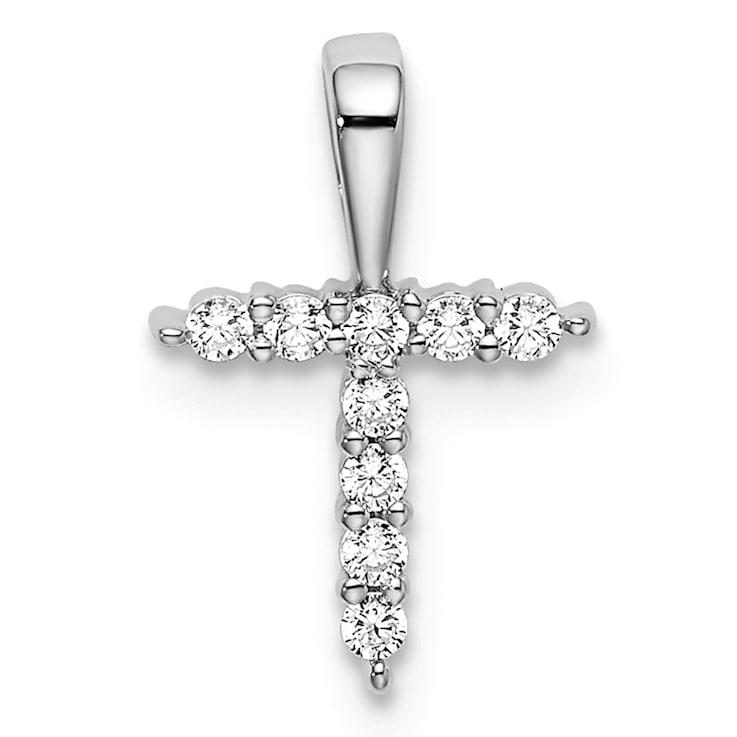 Rhodium Over 14K White Gold Lab Grown Diamond Letter T Initial Pendant