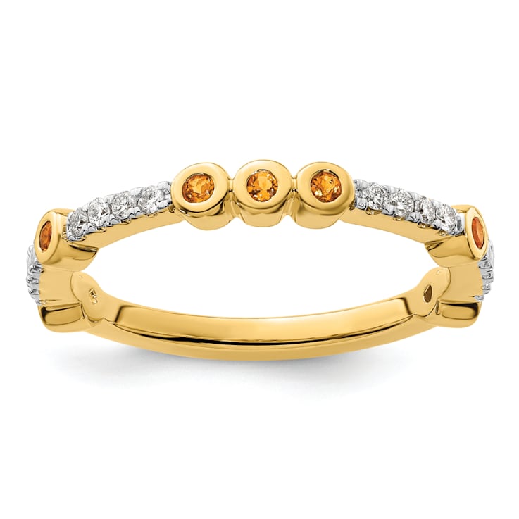 14K Yellow Gold Stackable Expressions Citrine and Diamond Ring 0.30ctw