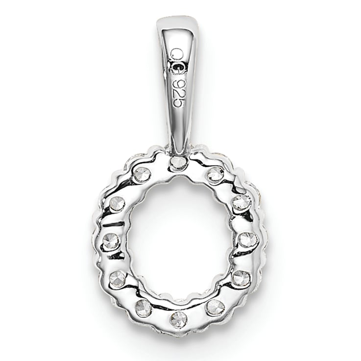 Rhodium Over 14K White Gold Lab Grown Diamond Letter O Initial Pendant