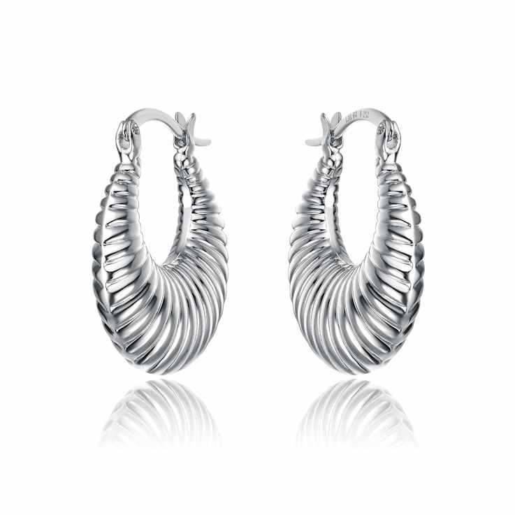 Seashell Saddleback Hoop Earrings In Rhodium Over Brass