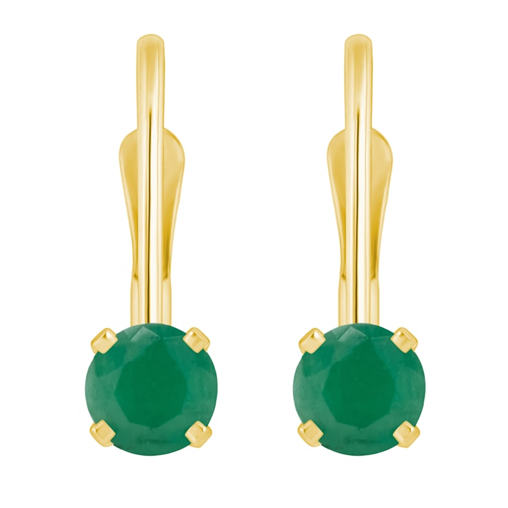4mm Round Emerald 14k Yellow Gold Drop Earrings