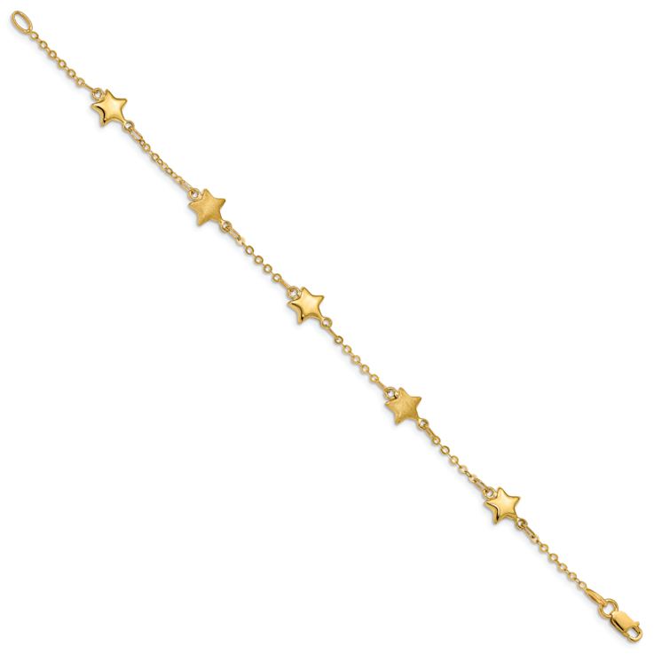 14k Yellow Gold Textured Brushed and Polished Stars Link Bracelet