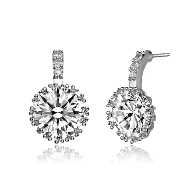 CZ Halo Drop Earrings In Sterling Silver 7.1ctw