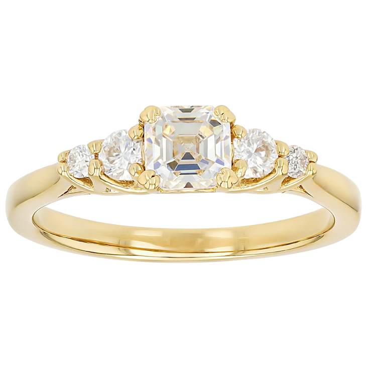 Diamond Simulant And Moissanite Ring In 18K Gold Over Sterling Silver