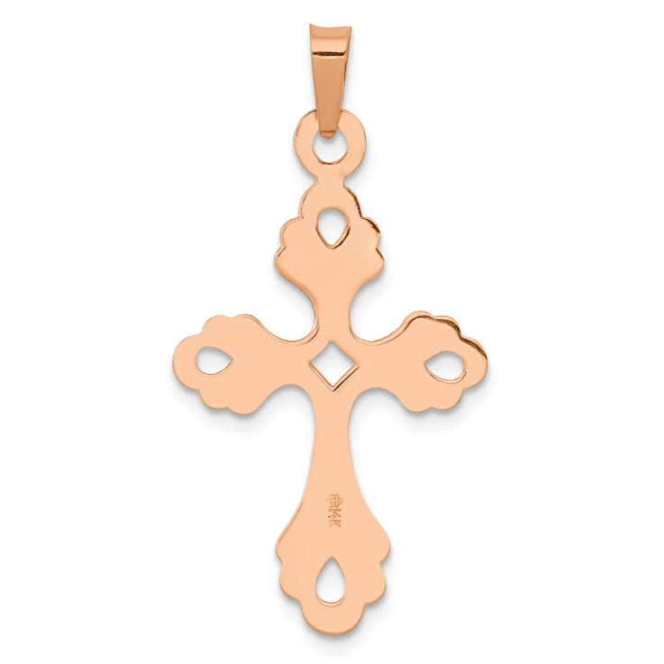 14k Rose Gold Polished Fleur-de-Lis Cross Pendant