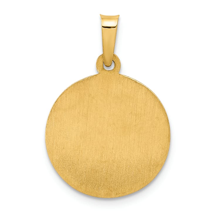 14K Yellow Gold Polished and Satin Sacred Heart of Jesus Medal Hollow Pendant
