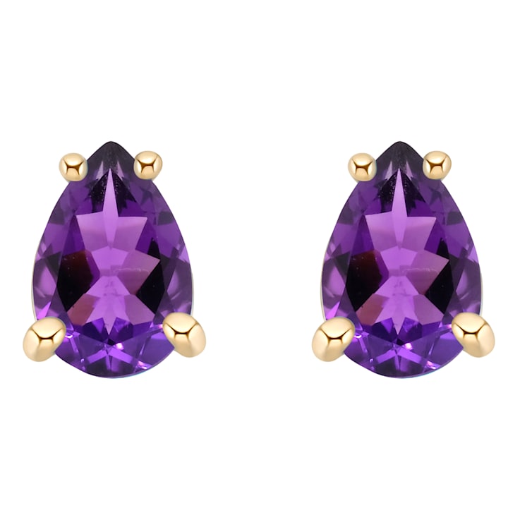 6x4mm Pear Shape Amethyst 14k Yellow Gold Stud Earrings