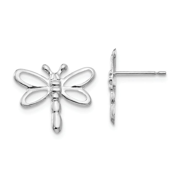 Rhodium Over 14k White Gold Children's Polished Dragonfly Stud Earrings