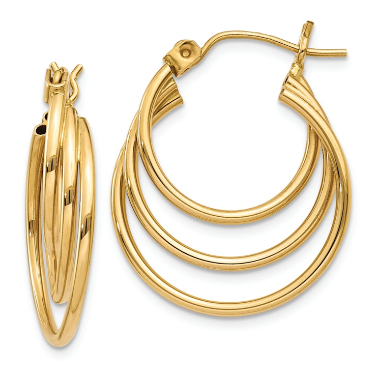 14K Yellow Gold 11/16" Triple Hoop Earrings