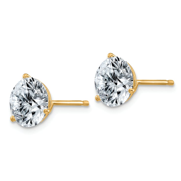 14K Yellow Gold 3ct. 7.5mm Round J-K Color Moissanite Earrings