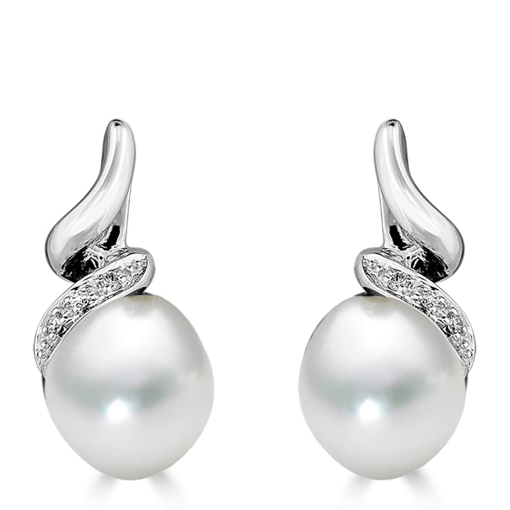 14KW Freshwater 8-9mm Pearl Drop Diamond Earrings