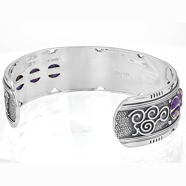 Purple Turquoise Inlay Oxidized Cuff Bracelet In Sterling Silver