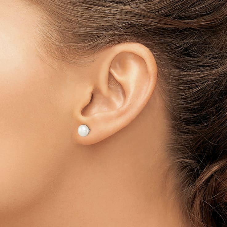 Sterling Silver White Freshwater Cultured Pearl 6-7mm Button Earrings
