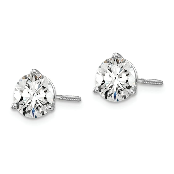 Rhodium Over 14K Gold Certified Lab Grown Diamond 2ct. VS/SI GH+, 3
Prong Screwback Earrings