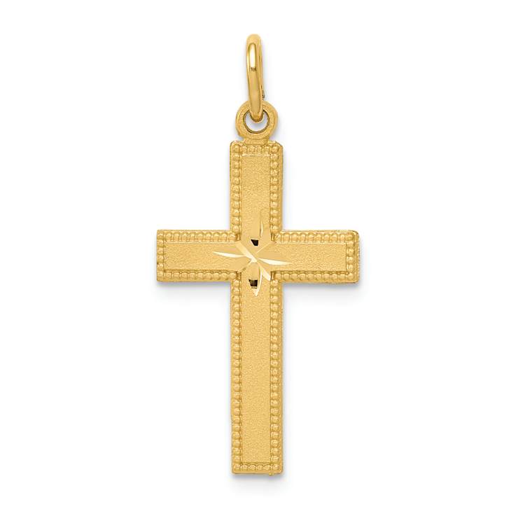 14k Yellow Gold Diamond-Cut and Satin Cross Pendant