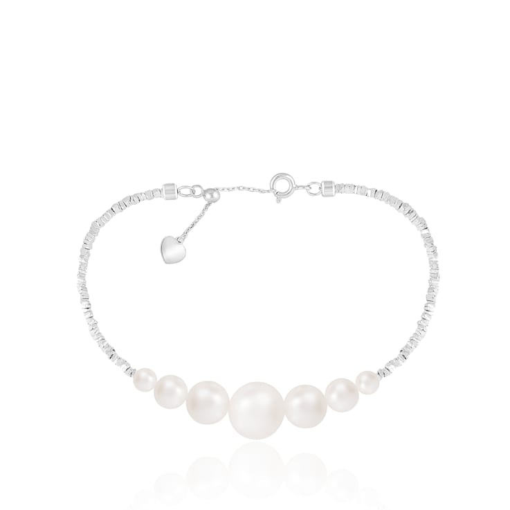 4-4.5mm, 5-5.5mm, 6-6.5mm, and 7-7.5mm White Cultured Freshwater Pearl
Silver  Bracelet