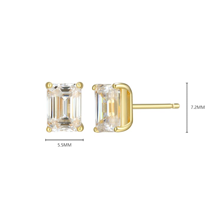 Emerald Cut Moissanite 14k Yellow Gold Over Silver Stud Earrings 2.02ctw DEW