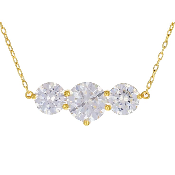 Three-Stone Moissanite Necklace In 14K Gold Over Sterling Silver