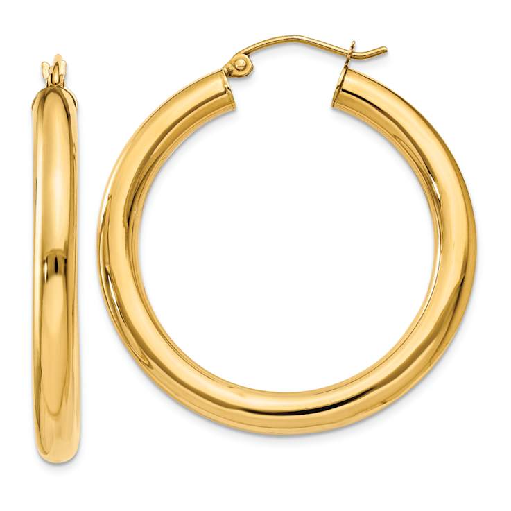14k Yellow Gold 1 3/8" Polished Tube Hoop Earrings