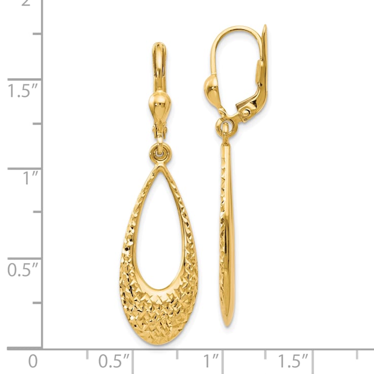 10k Yellow Gold Polished And Diamond-Cut Dangle Leverback Earrings