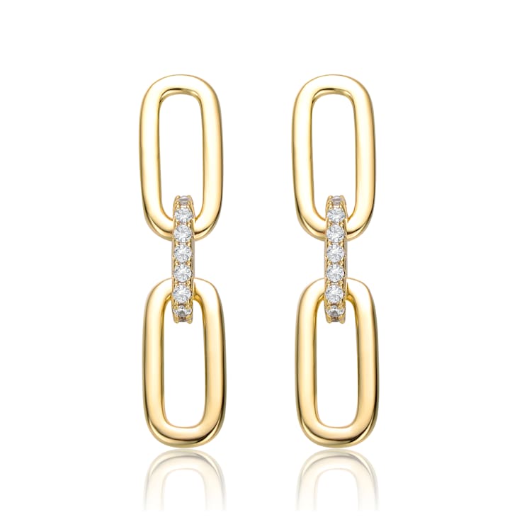 Clear Cubic Zirconia, 14k Gold Plated over Brass Triple Chain Drop Earrings