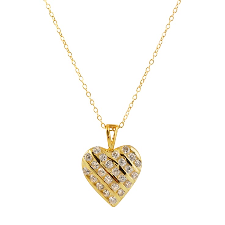 CZ Grid Heart Pendant Necklace In 14K Gold Over Sterling Silver