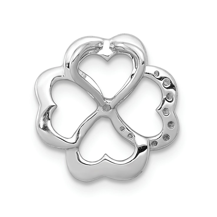 Rhodium Over 14K White Gold 1/15ct. Diamond Four Leaf Clover Chain Slide Pendant