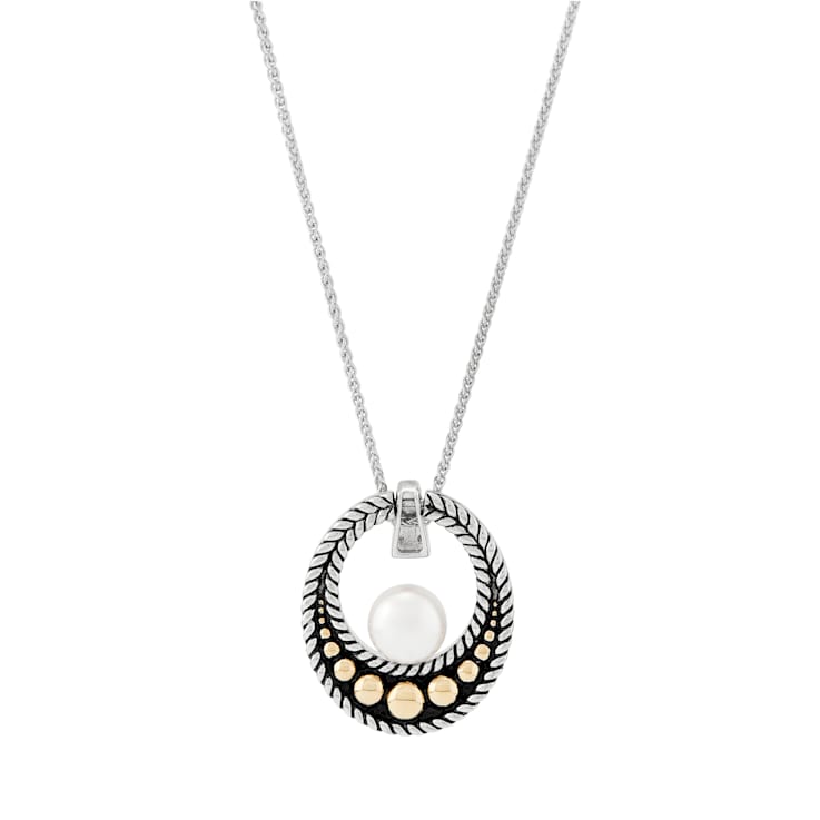White Freshwater Pearl Sterling Silver/14K Gold Over Sterling Silver
Accents Pendant with Chain