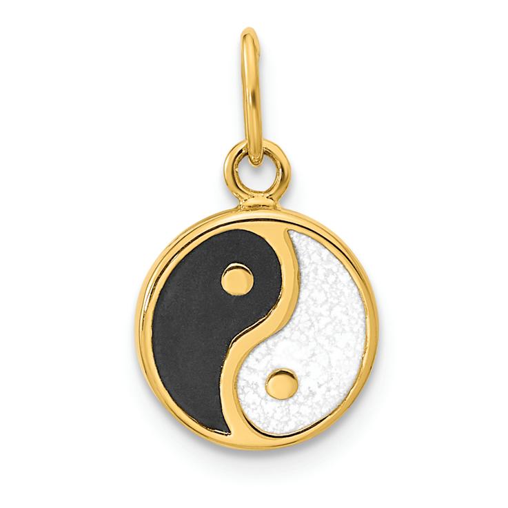 14k Yellow Gold Polished Black and White Enamel Yin and Yang Pendant