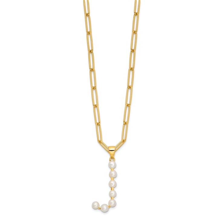 Gold Tone Sterling Silver 3-5.5mm Freshwater Cultured Pearl LETTER J
18-inch Necklace