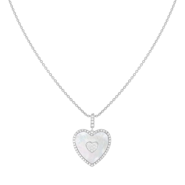 Mother of Pearl and Cubic Zirconia Rhodium Over Sterling Silver Pendant