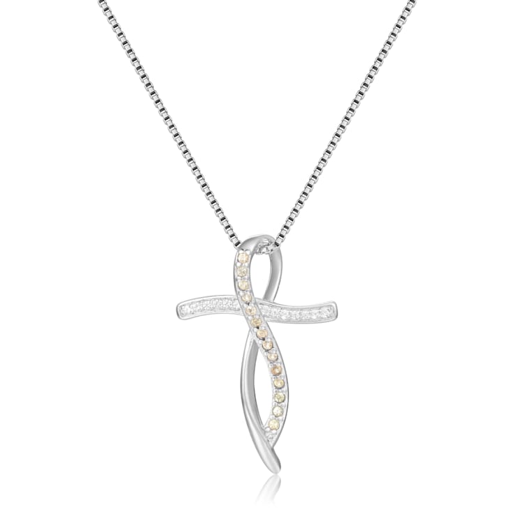 Round Yellow Sapphire and White Sapphire Sterling Silver Cross Pendant
With Chain