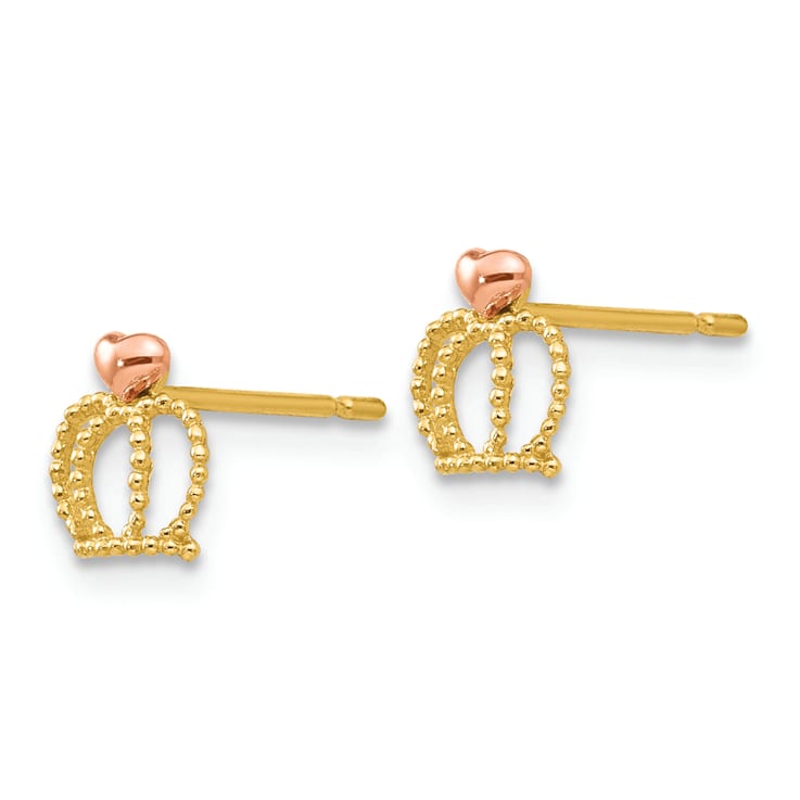 14k Yellow Gold and 14k Rose Gold Children's 6mm Crown Stud Earrings