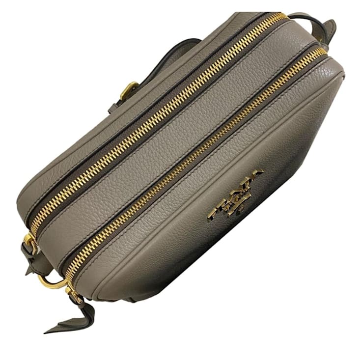 Prada Argilla Grey Vitello Phenix Leather Double Zip Crossbody Bag 1D70XA
