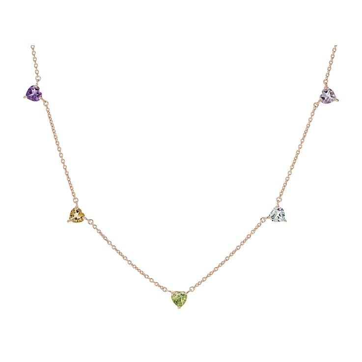 Multi-Gemstone Heart Station Necklace In 18K Rose Gold Over Sterling
Silver 2.02ctw