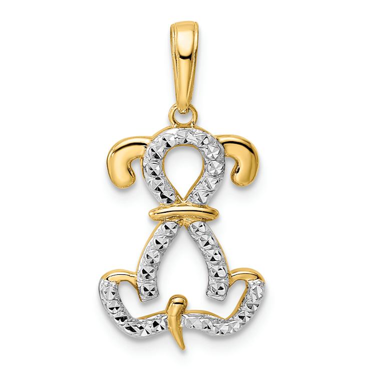 14K Two-tone Gold Diamond-Cut Sitting Puppy Pendant
