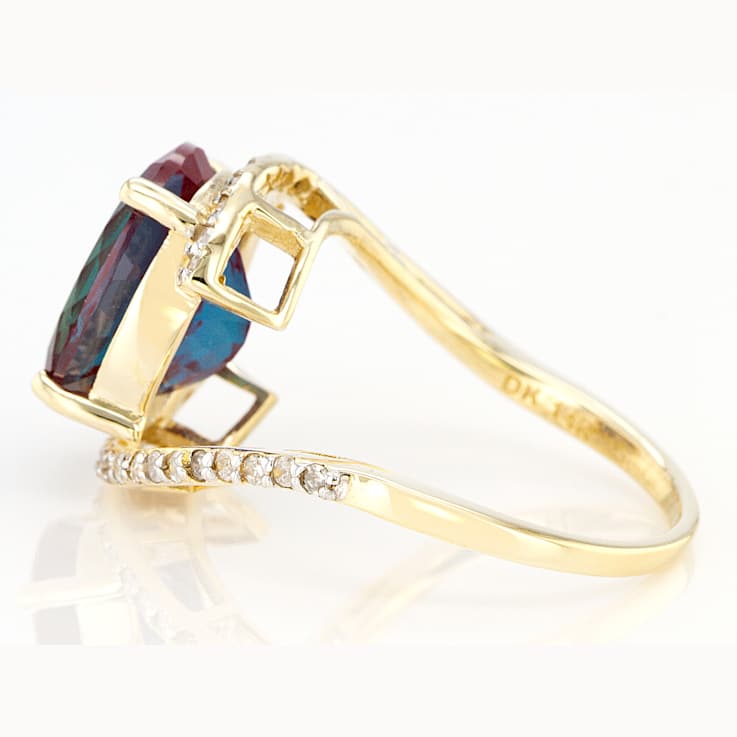 Lab-Created Alexandrite And White Diamond Bypass Ring In Solid 14K
Yellow Gold 4.68ctw
