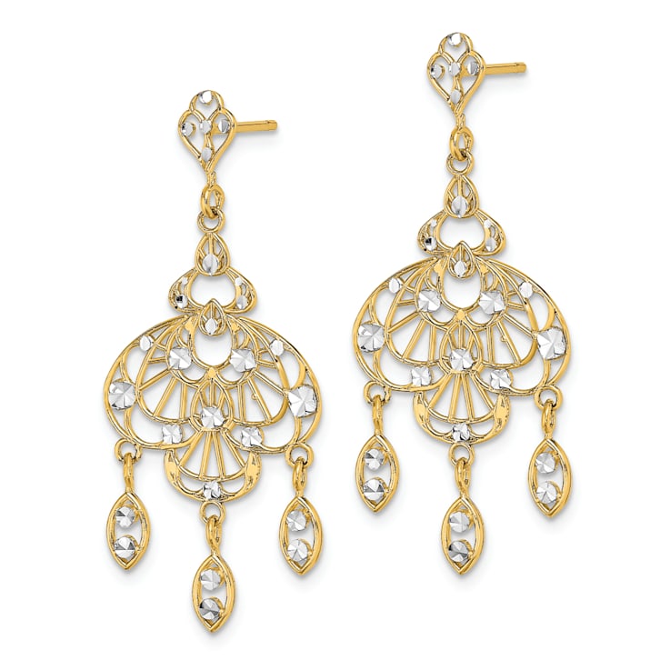 14K Two-tone Gold Diamond-Cut Chandelier Fancy Dangle Earrings