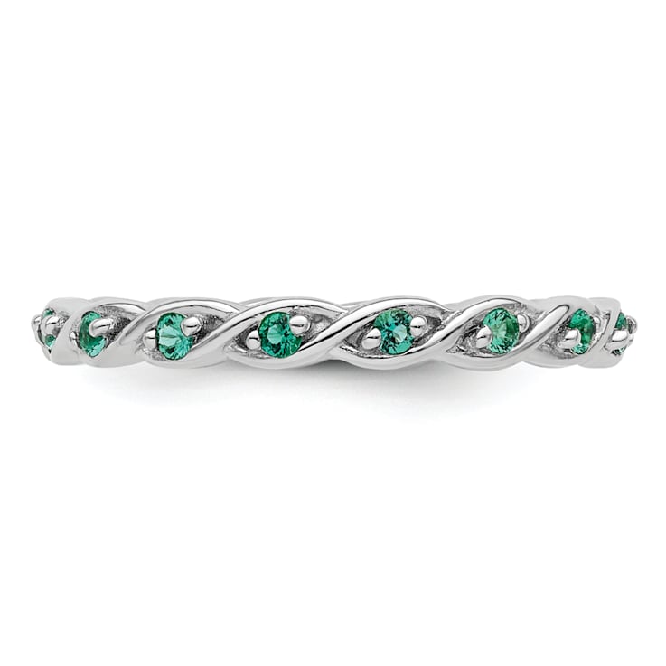 Sterling Silver Stackable Expressions Lab Created Emerald Ring 0.22ctw