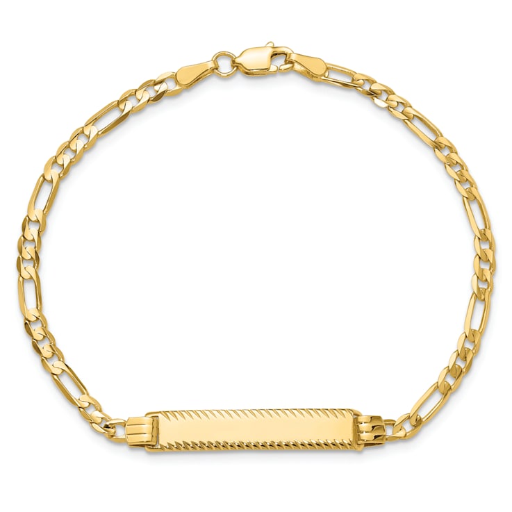 14k Yellow Gold Diamond-Cut Figaro Link ID Bracelet