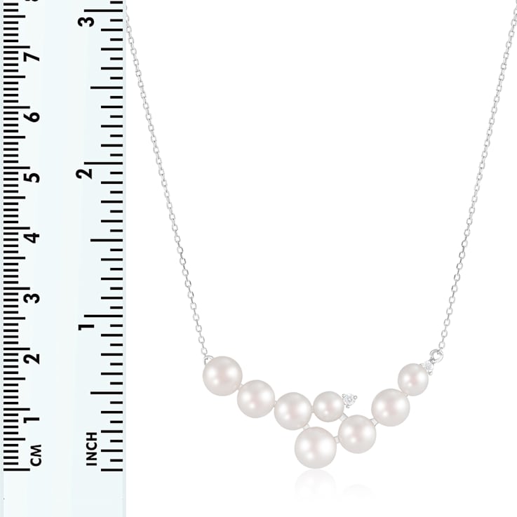 5-5.5mm White Cultured Freshwater Pearl Sterling Silver Pendant W/Chain
