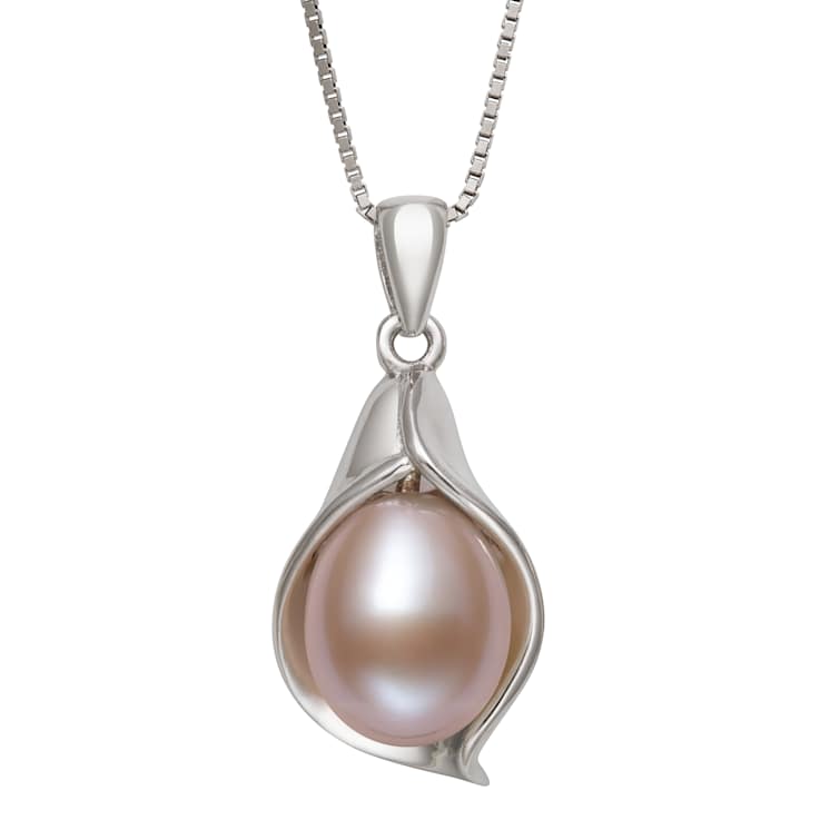 Pink Freshwater Pearl Pendant Necklace In Sterling Silver 18 Inch