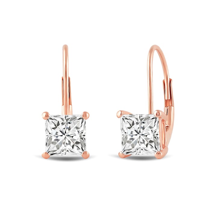 White Cubic Zirconia 14k Rose Gold Earrings With Velvet Gift Box 2.00ctw