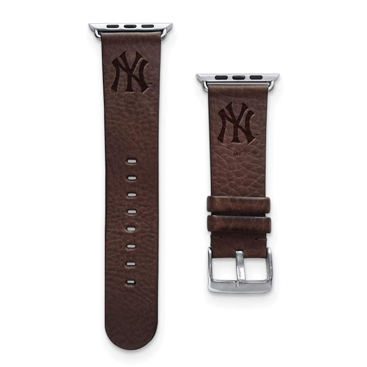 Gametime MLB New York Yankees Brown Leather Apple Watch Band (38/40mm M/L).  Watch not included. - 14R9NS