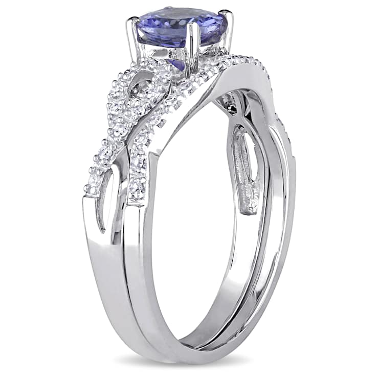 Tanzanite and Diamond 10k White Gold Ring 1.14ctw