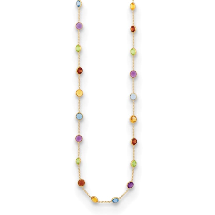 14K Yellow Gold Multi-color Gemstone 18 Inch Necklace