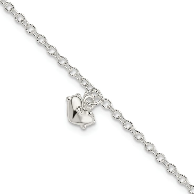 Sterling Silver Heart with 1.5-inch Extension Children's Bracelet