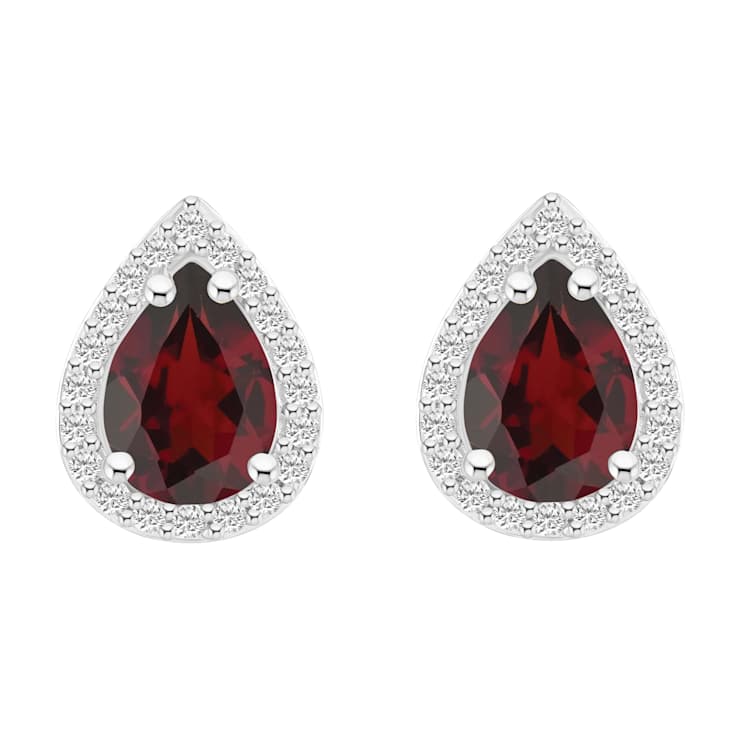 7x5mm Pear Shape Garnet And Created White Sapphire 10k White Gold Halo
Stud Earrings