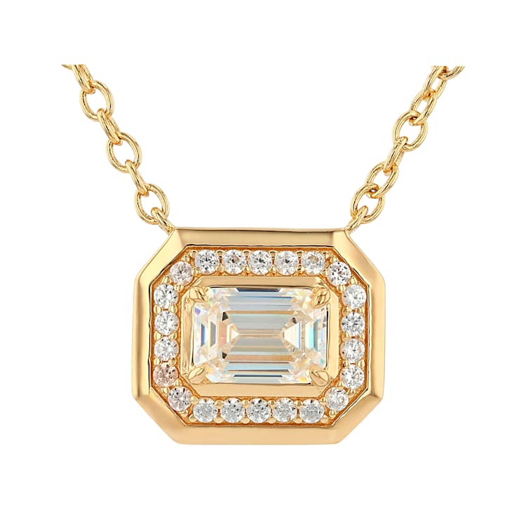 Diamond Simulant Emerald Cut And White Zircon Necklace In 18K Gold Over
Sterling Silver 1.58ctw