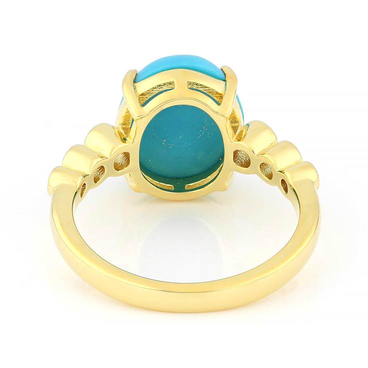 Turquoise And Blue Topaz Oval Ring In 18K Gold Over Sterling Silver 0.13ctw